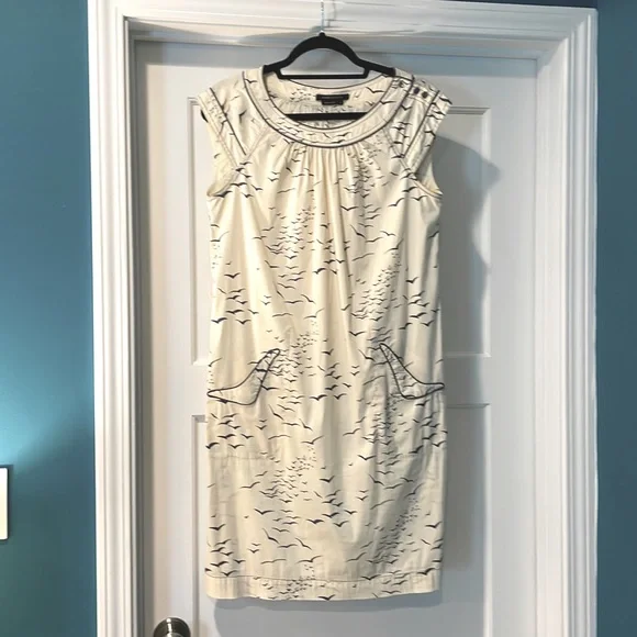 Vintage BCBG BLUE CREAM BIRD PRINT BELTED DRESS SIZE SMALL Kimono style belt - Picture 3 of 14